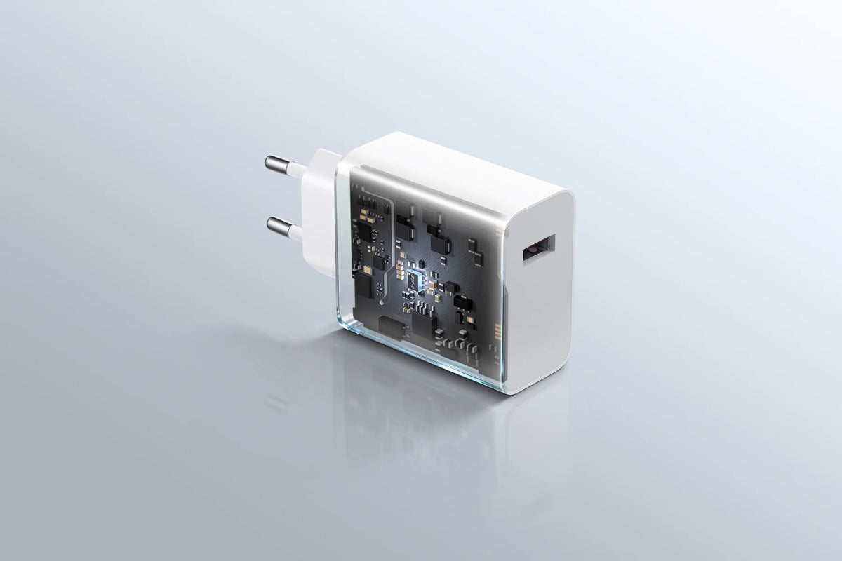 Doorzichtige Xiaomi 100W Charging Combo (Type-A) met de GaN-elektronica binnenin