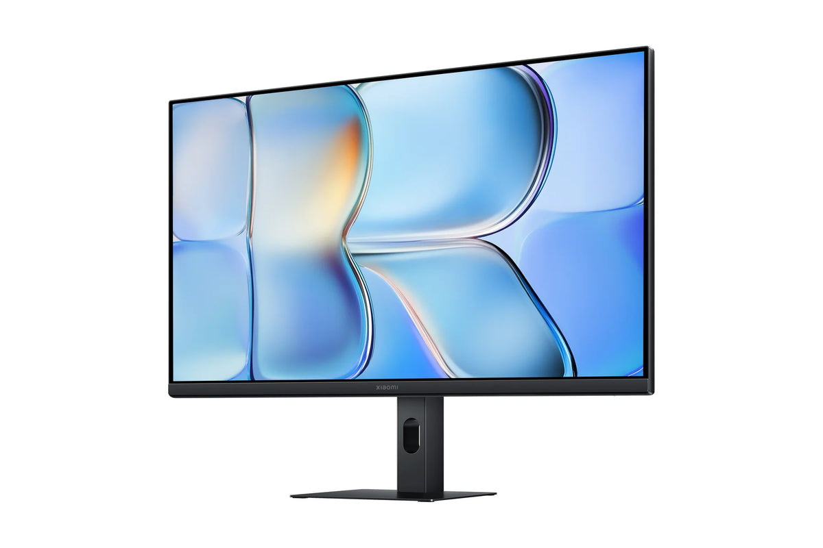 Xiaomi Monitor A27i 2026 schuin van links op een witte achtergrond