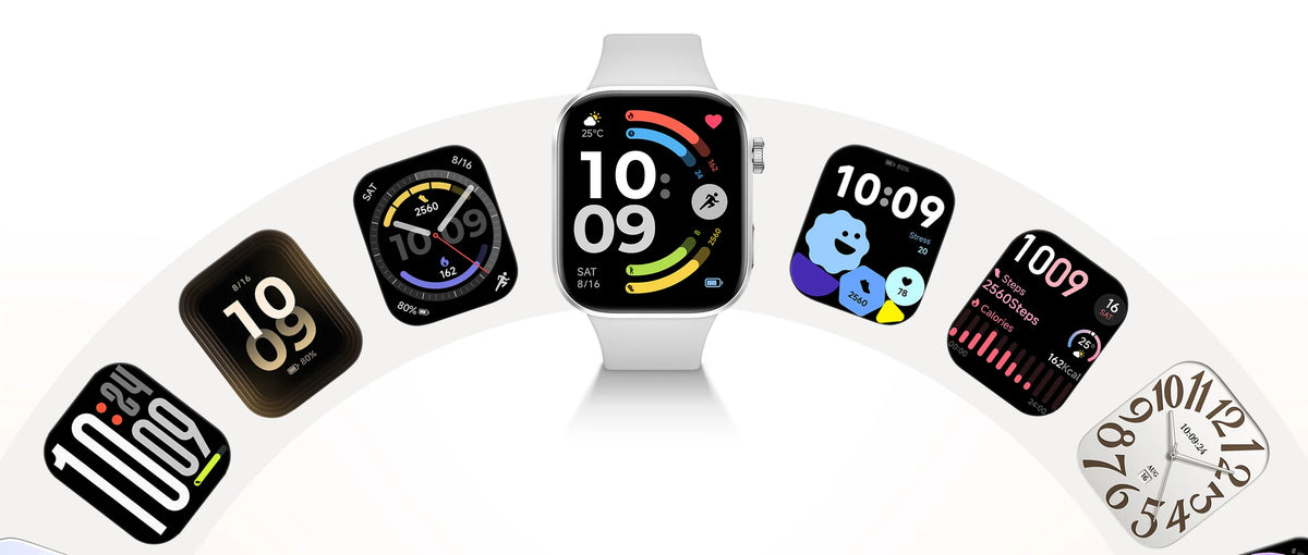 Wijzerplaten van de Xiaomi Redmi Watch 6 in een boog
