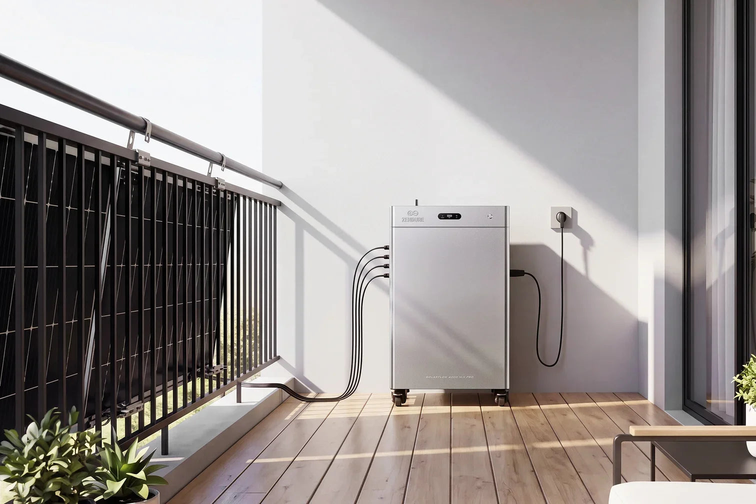 Thuisbatterij bij zonnepanelen op een balkon