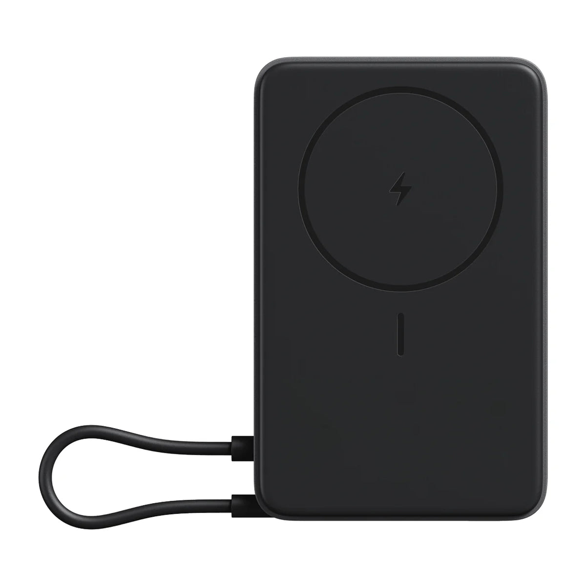 Xiaomi Magnetic Power Bank 10000 in grijs van voren, met magneetring en vaste kabel