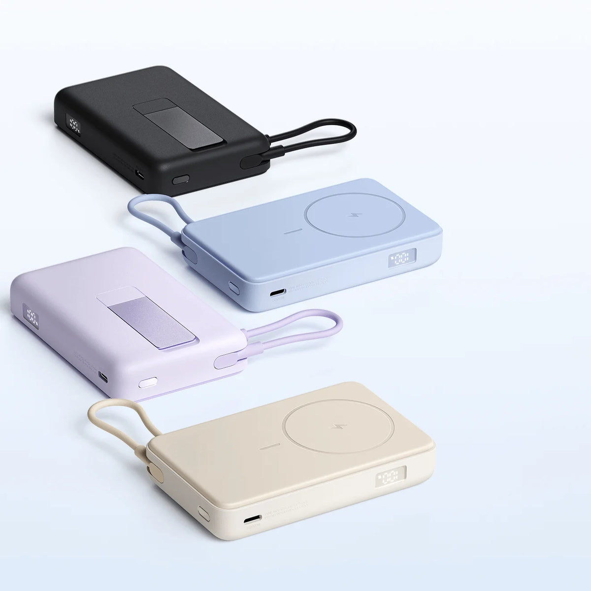 Xiaomi Magnetic Power Bank 10000 in alle vier de kleuren op elkaar