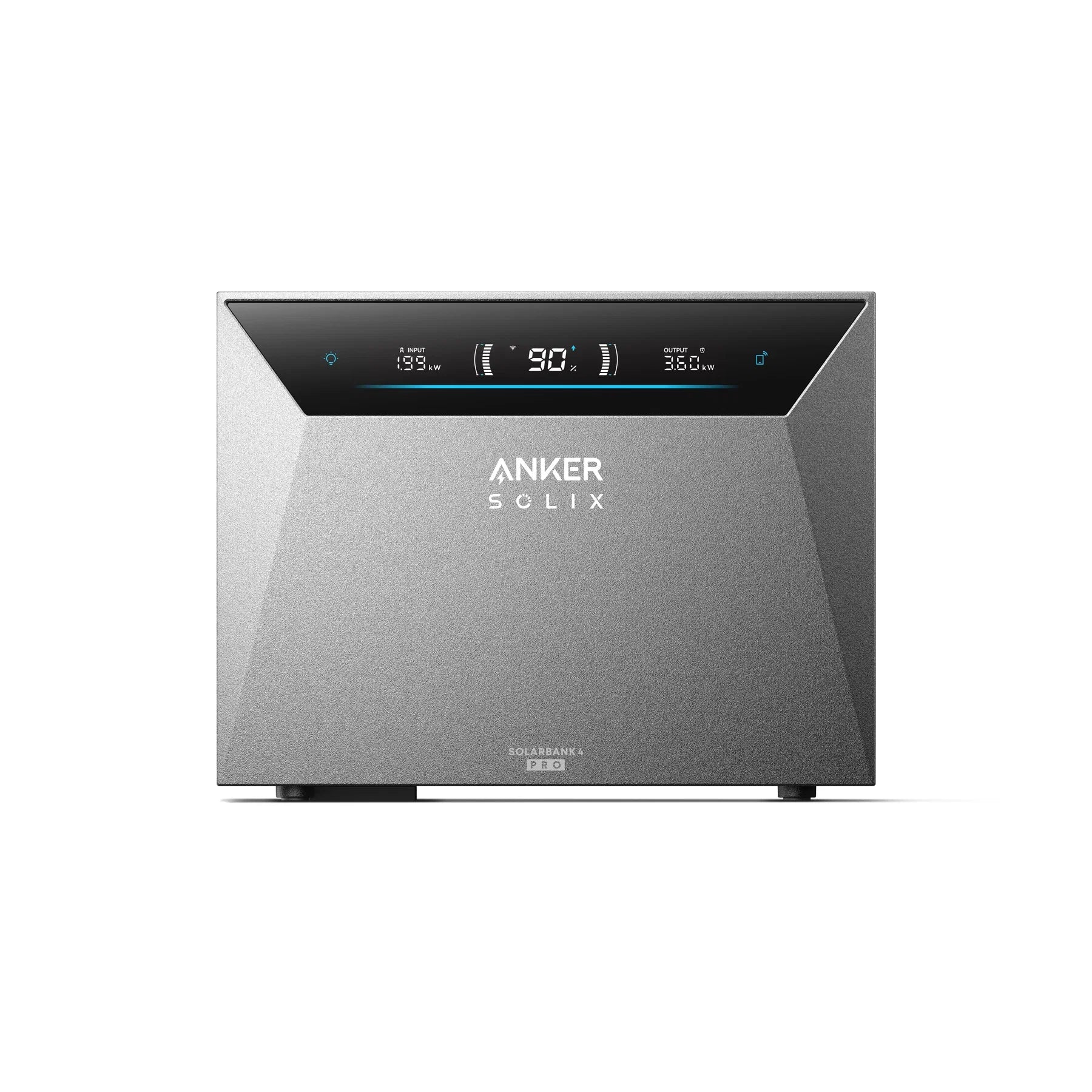 Vooraanzicht van de Anker SOLIX Solarbank 4 E5000 Pro met het statusdisplay