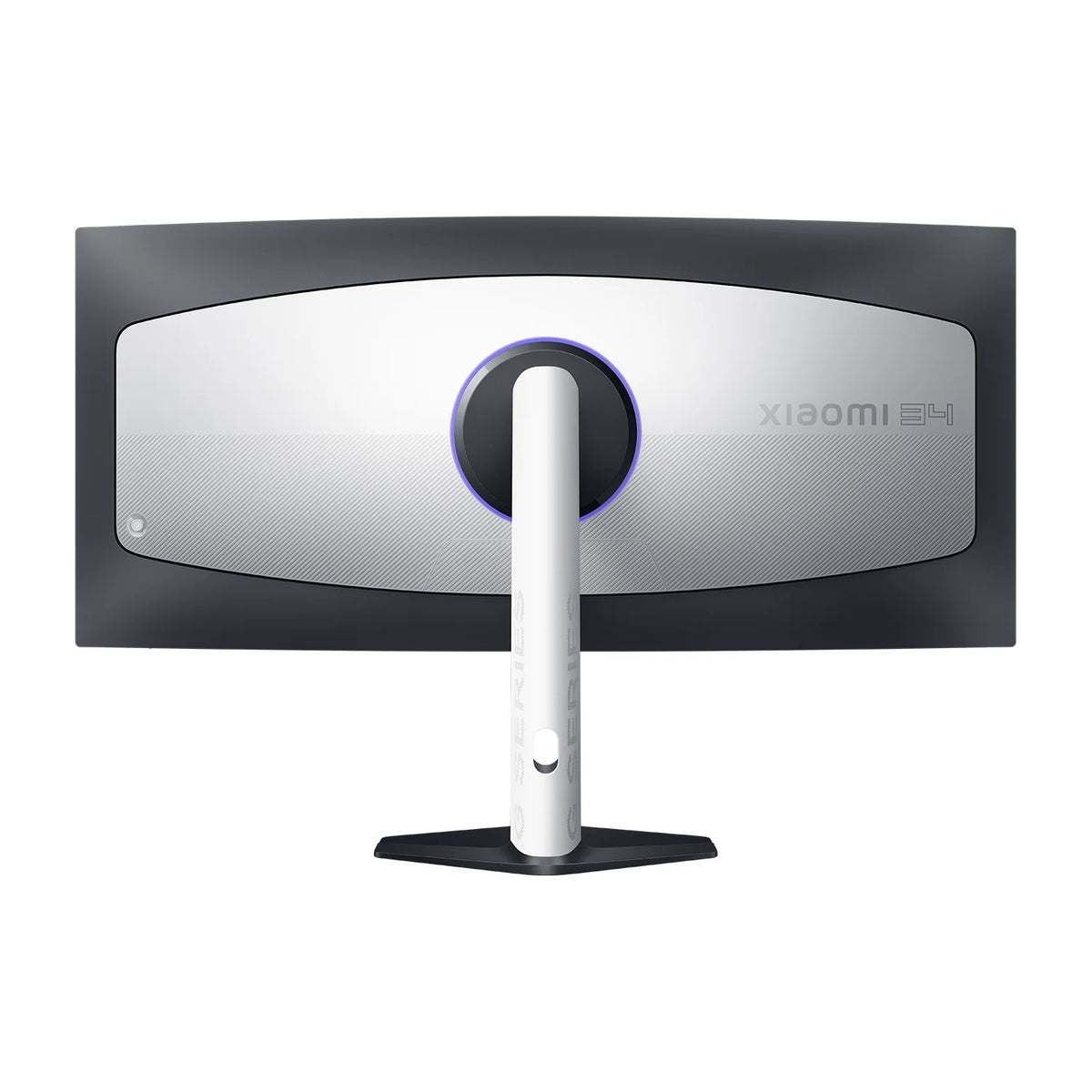 Achterkant van de Xiaomi Curved Gaming Monitor G34WQi 2026 met de witte behuizing en de voet