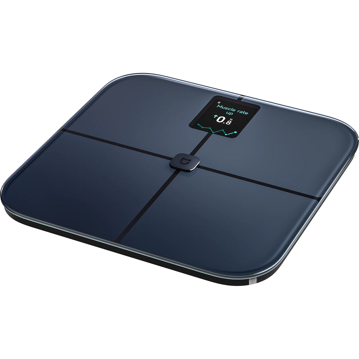 Xiaomi Mijia Body Composition Scale S400 Pro schuin van opzij, met de spiertrend op het display