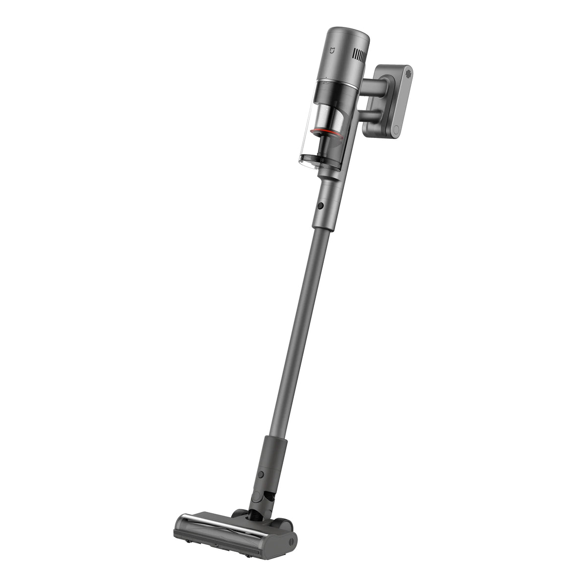 De Xiaomi Mijia Vacuum Cleaner 4 Pro schuin van links met de vloerborstel