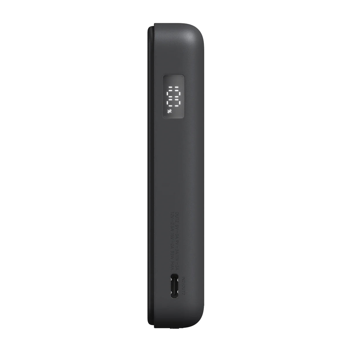 Zijkant van de Xiaomi Magnetic Power Bank 10000 met het digitale display