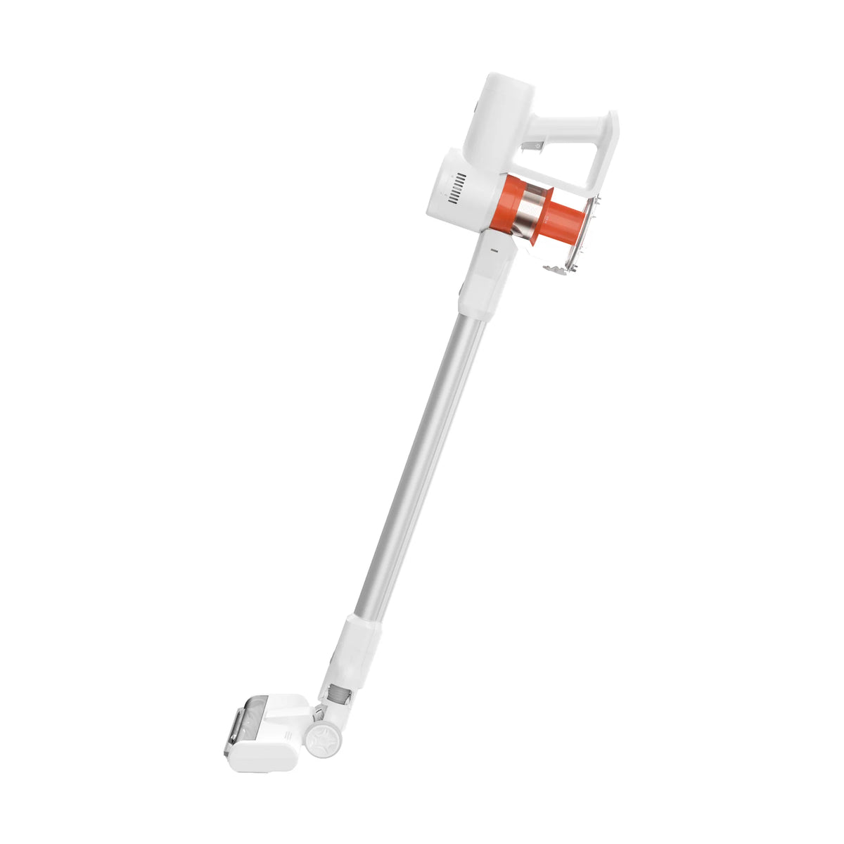 Xiaomi Mijia Vacuum Cleaner 4C gekanteld met de vloerborstel op de grond
