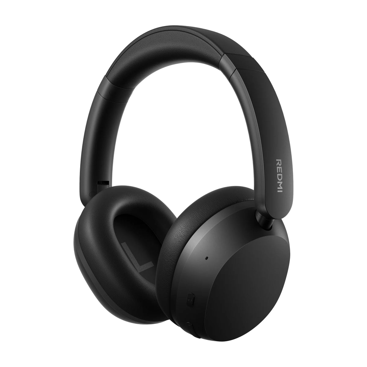 Xiaomi Redmi Headphones Neo in zwart van rechts, met het REDMI-logo op de hoofdband