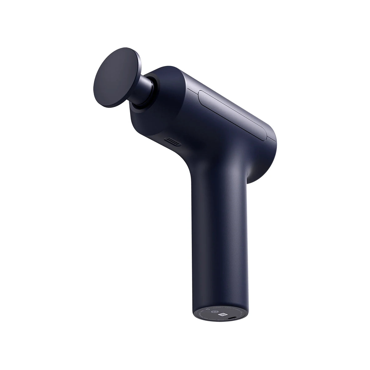 Achterkant van de Xiaomi Massage Gun 2 schuin van boven, met de bedieningsknoppen