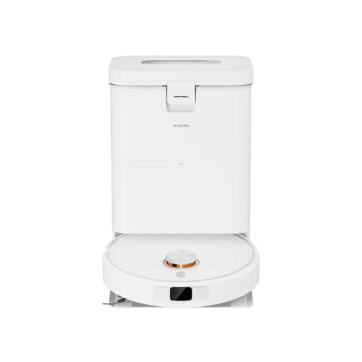 Xiaomi Robot Vacuum H50 helemaal ingeparkeerd in het station, recht van voren