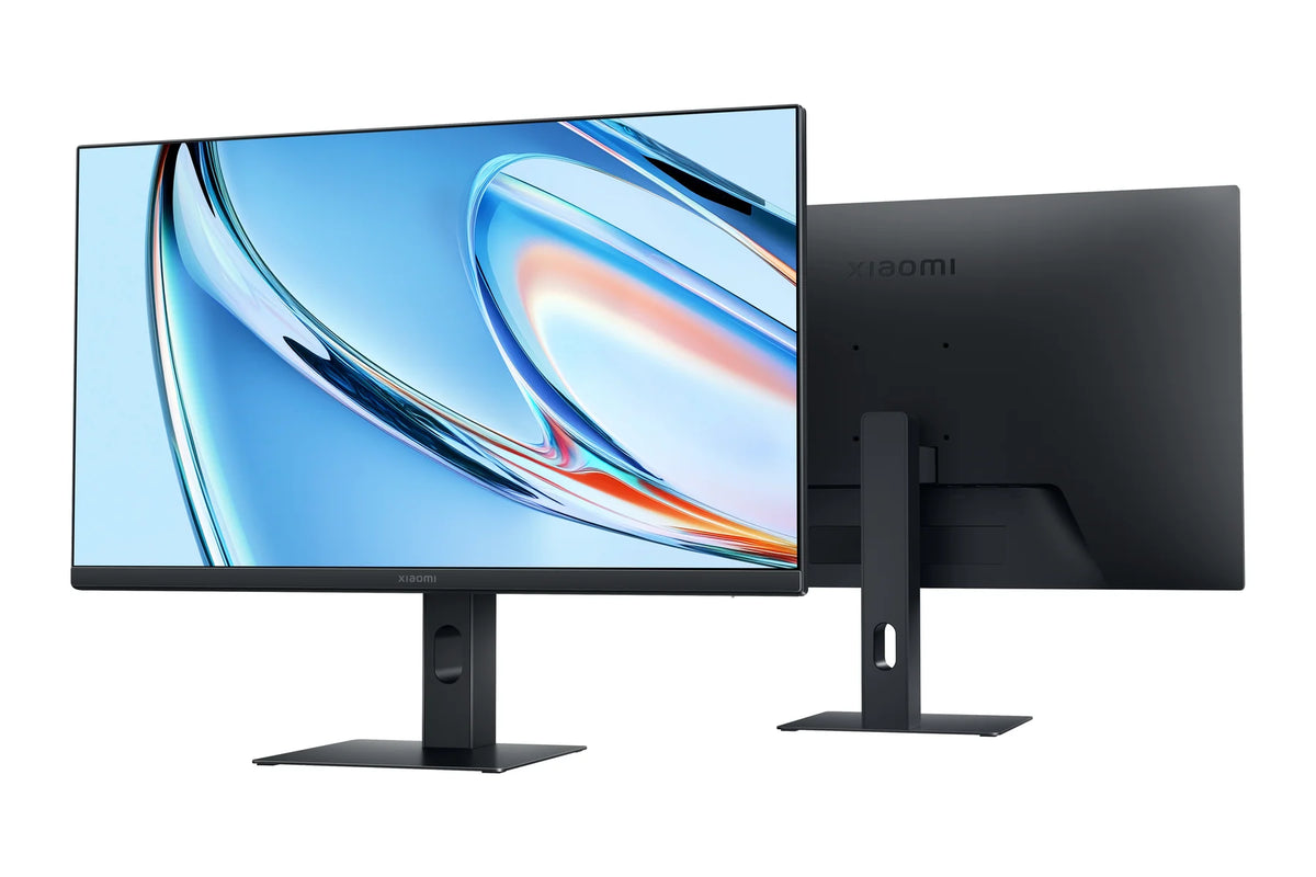 Voor- en achterkant van de Xiaomi Monitor A24i 2026 naast elkaar