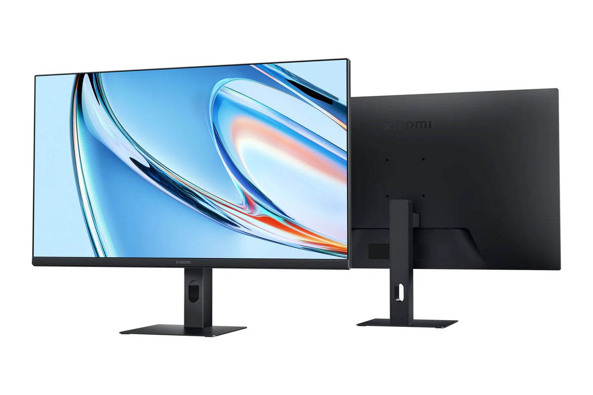 Voor- en achterkant van de Xiaomi Monitor A27i 2026 naast elkaar