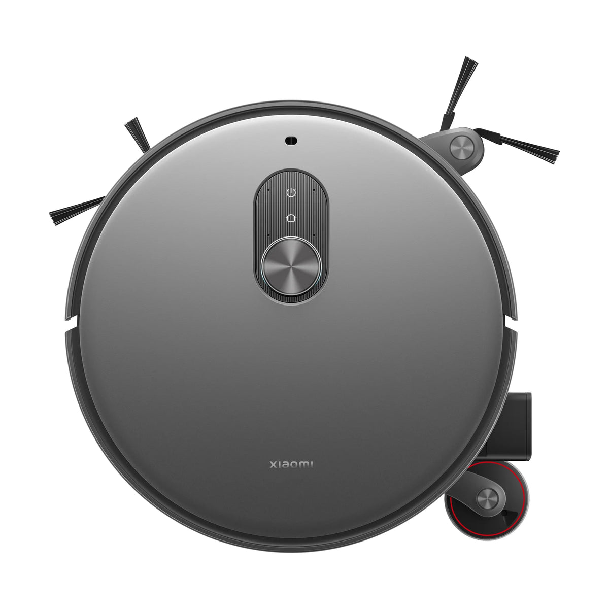 Bovenaanzicht van de Xiaomi Robot Vacuum 6 Max met de knoppen en zijborstels