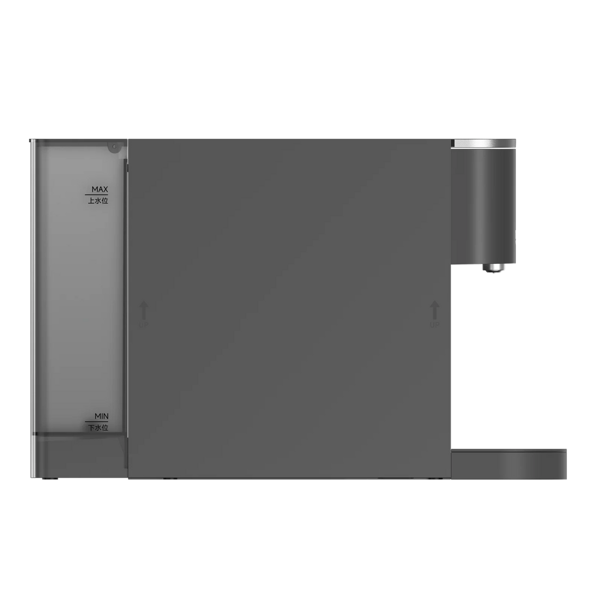 Rechterzijde van de Xiaomi Mijia Capsule Coffee Machine, zo smal is de machine