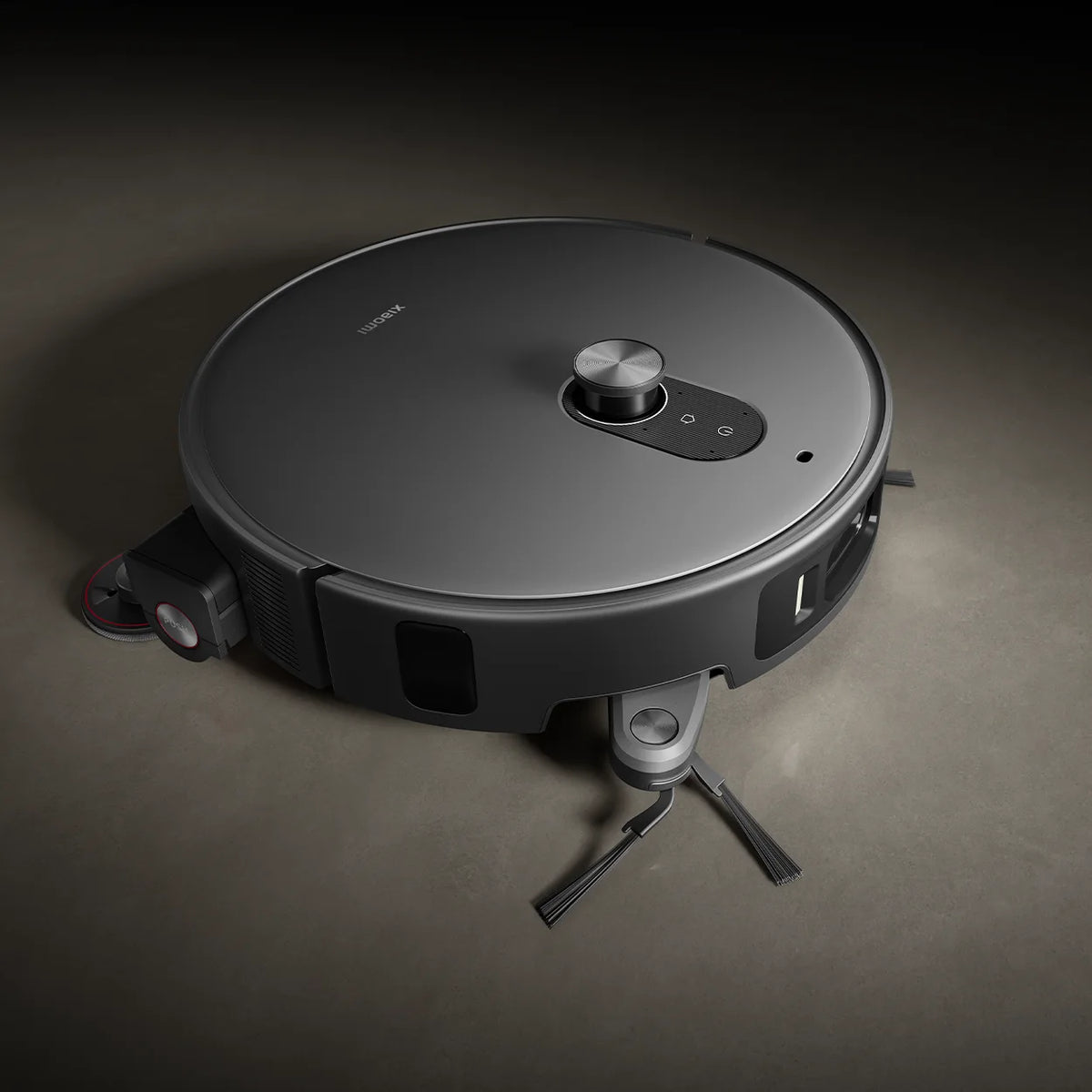 Uitgeschoven zijborstel aan de rand van de Xiaomi Robot Vacuum 6 Max