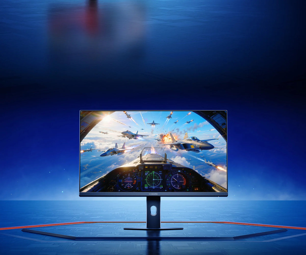 Straaljagers in een vliegspel op het scherm van de Xiaomi Gaming Monitor G25i 2026