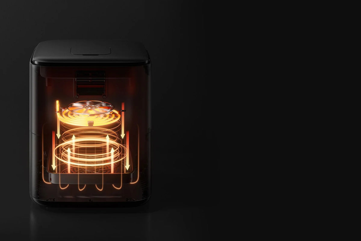Kijkvenster van de Xiaomi Mijia Smart Steam Air Fryer 7L met hete lucht rond de mand