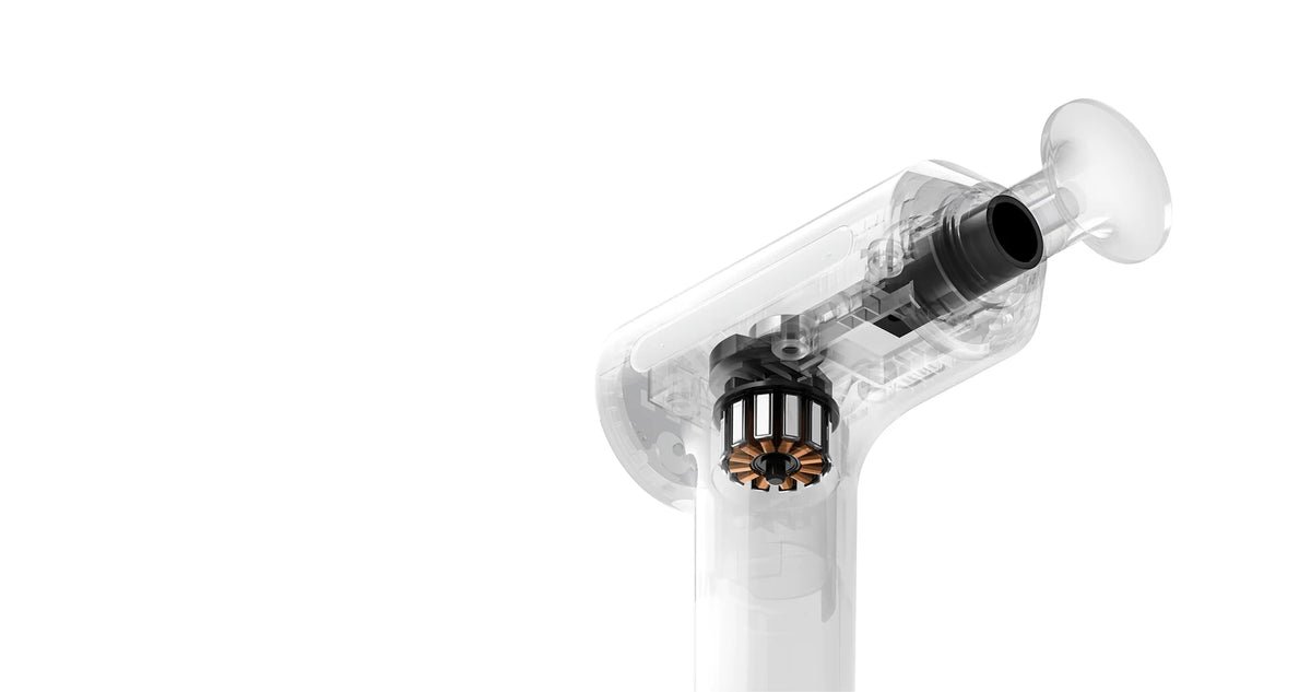 Doorzichtige Xiaomi Massage Gun 2 met de borstelloze motor in beeld