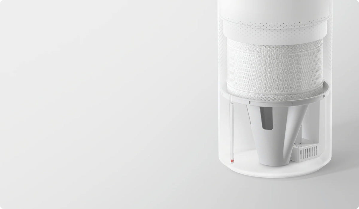 Doorsnede van de Xiaomi Smart Evaporative Humidifier Pro met het verdampingsfilter en de tank