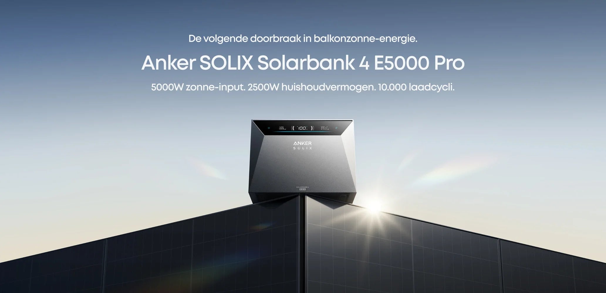 Key visual van de Anker SOLIX Solarbank 4 E5000 Pro met de belangrijkste cijfers