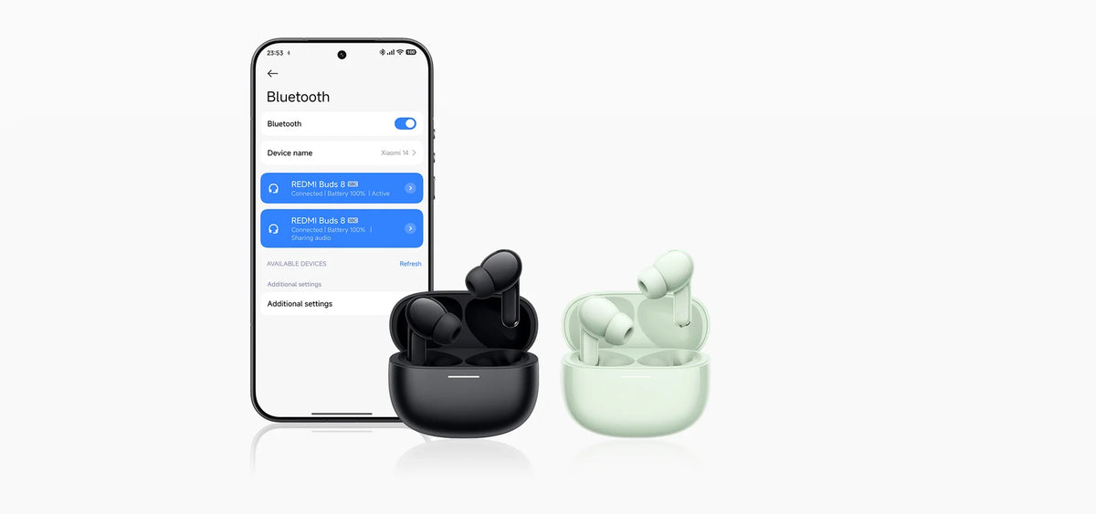 Xiaomi Redmi Buds 8 tegelijk verbonden met twee apparaten, zichtbaar in het bluetoothmenu