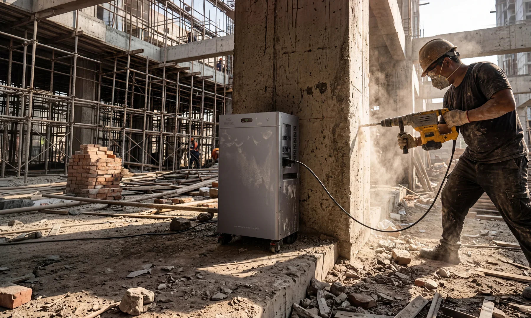 Robuuste behuizing van de Zendure thuisbatterij op locatie