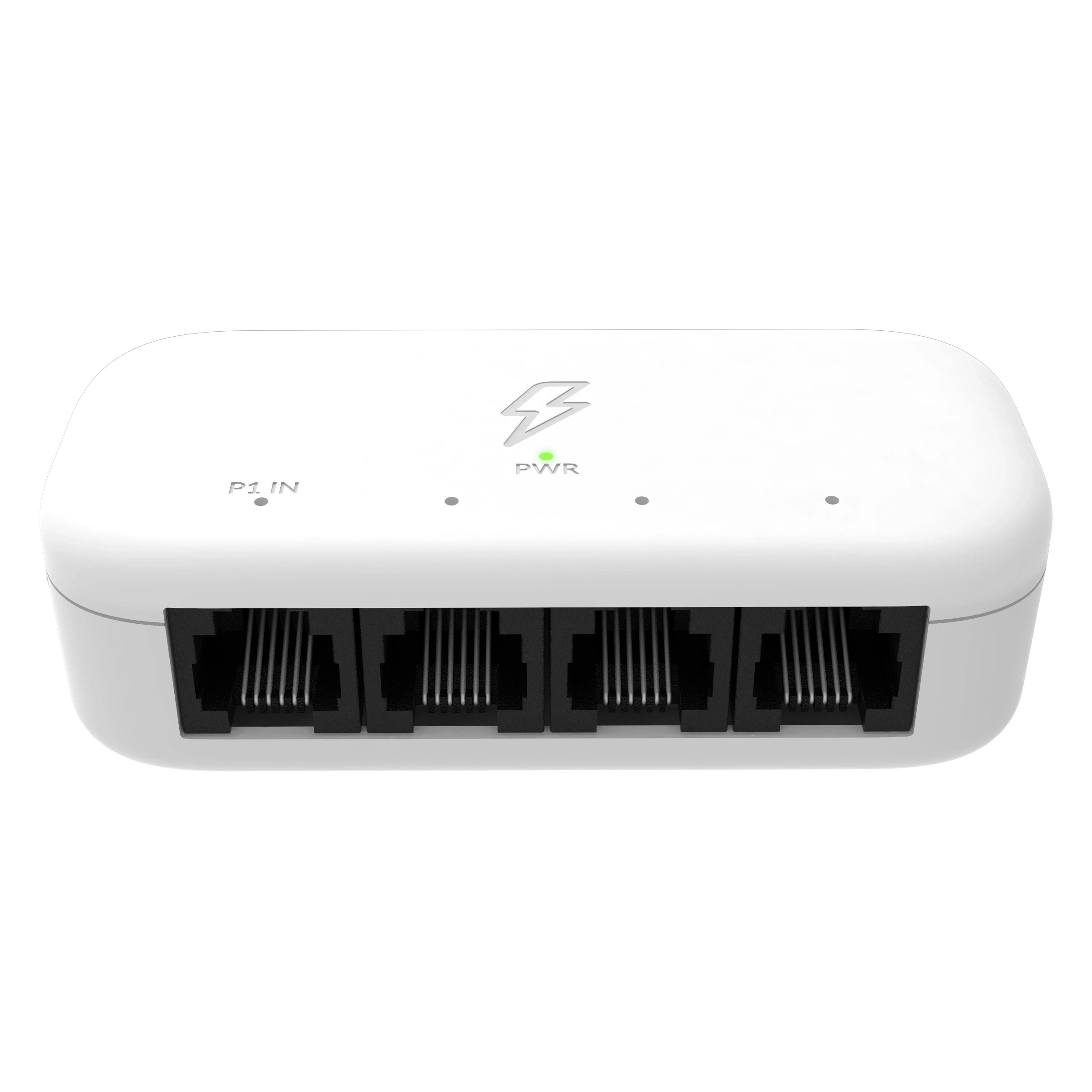 HomeWizard Actieve P1 Splitter bovenaanzicht met vier P1 aansluitingen