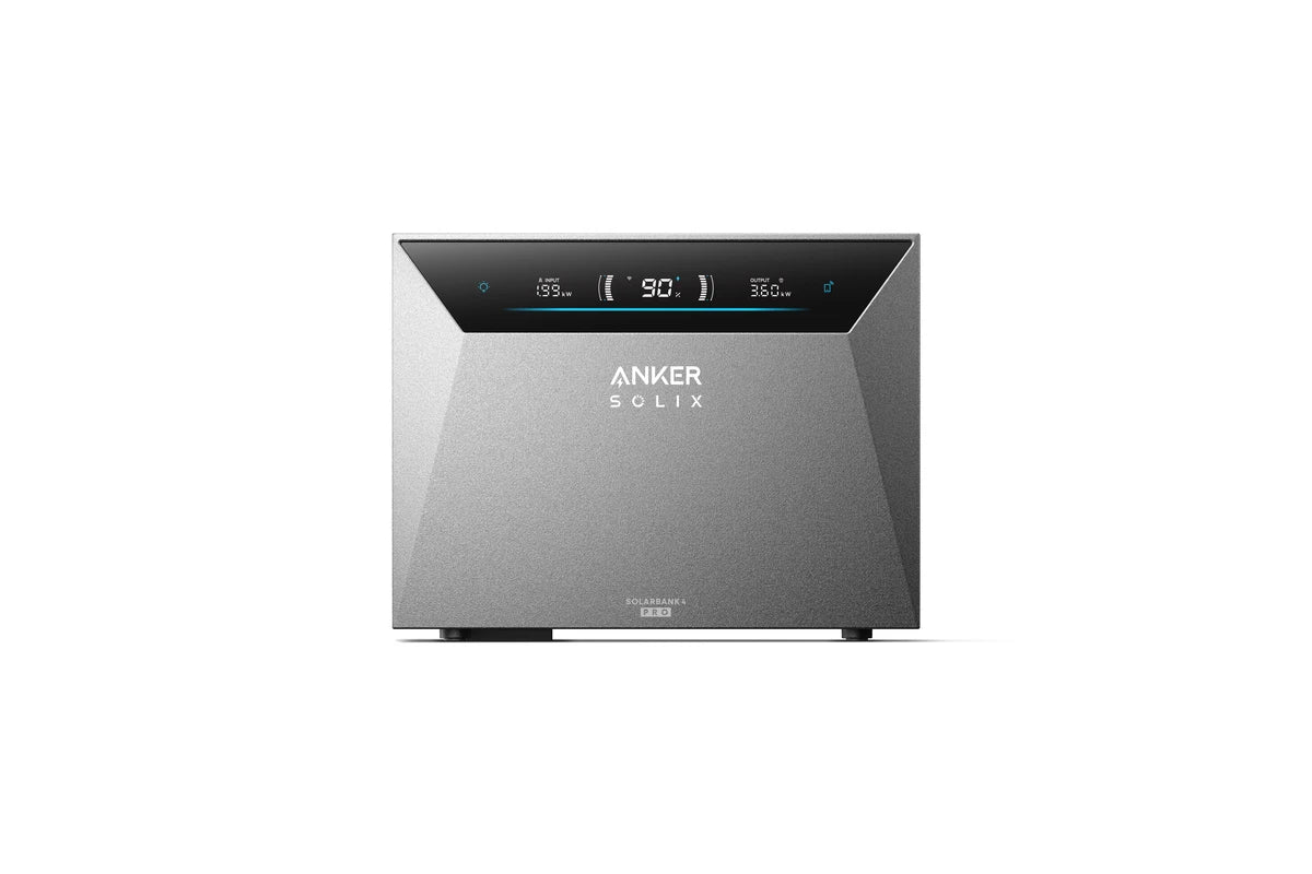 Vooraanzicht van de Anker SOLIX Solarbank 4 E5000 Pro met statusdisplay