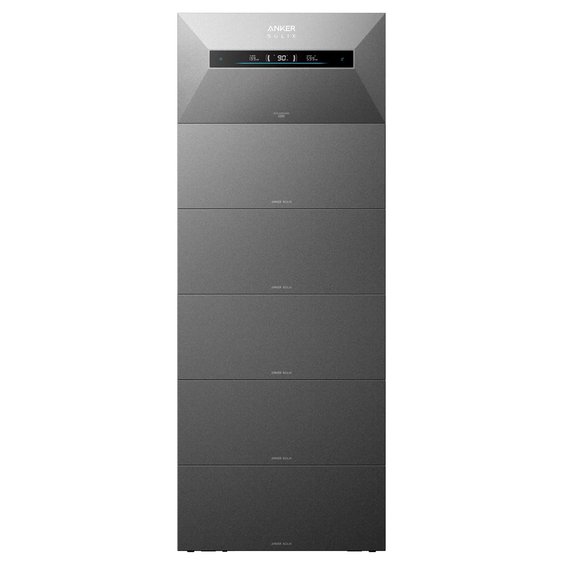 Anker SOLIX Solarbank Max AC met vier BP7000 uitbreidingsaccu's, samen 35 kWh
