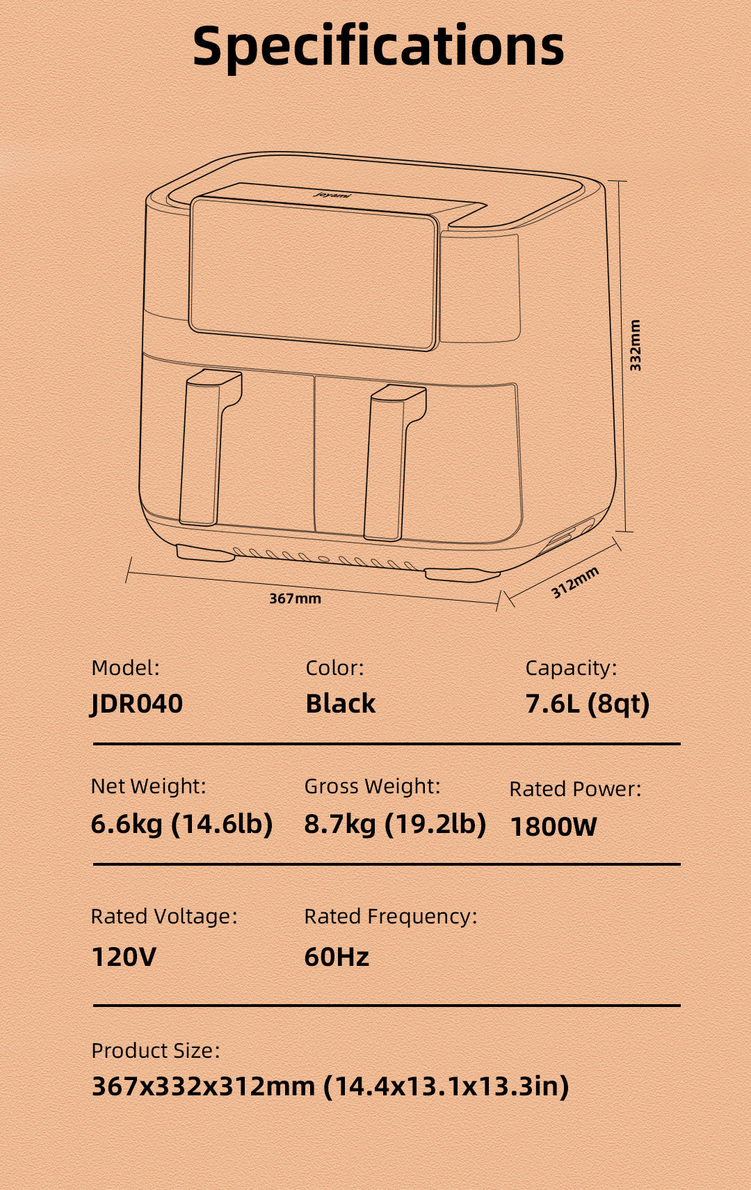 Xiaomi Joyami Heißluftfritteuse 7,6 Liter