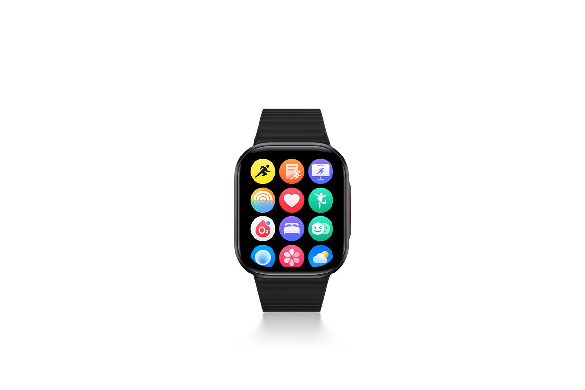 Appoverzicht op de zwarte Xiaomi Redmi Watch 6 Lite