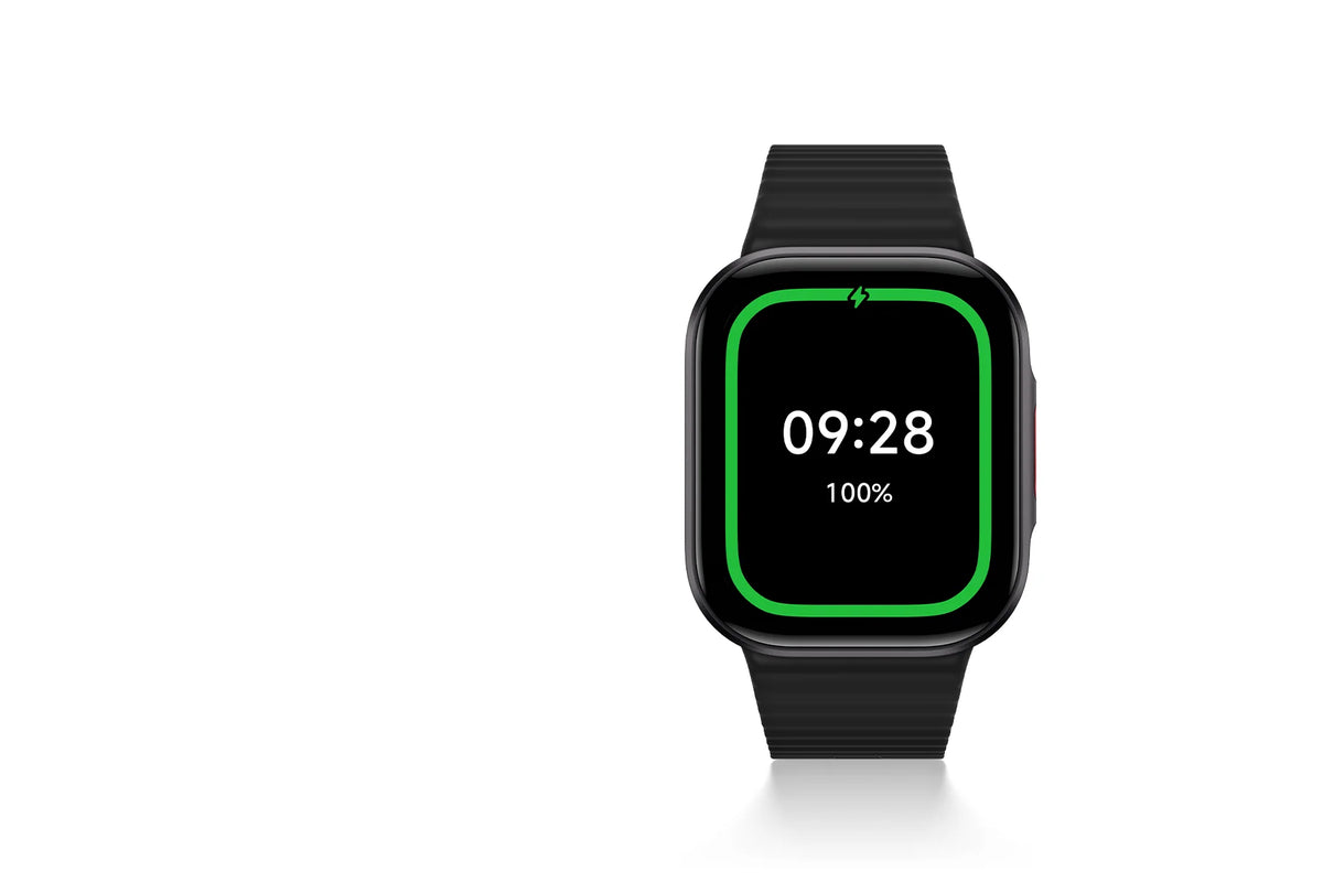 Zwarte Xiaomi Redmi Watch 6 Lite met oplaadscherm