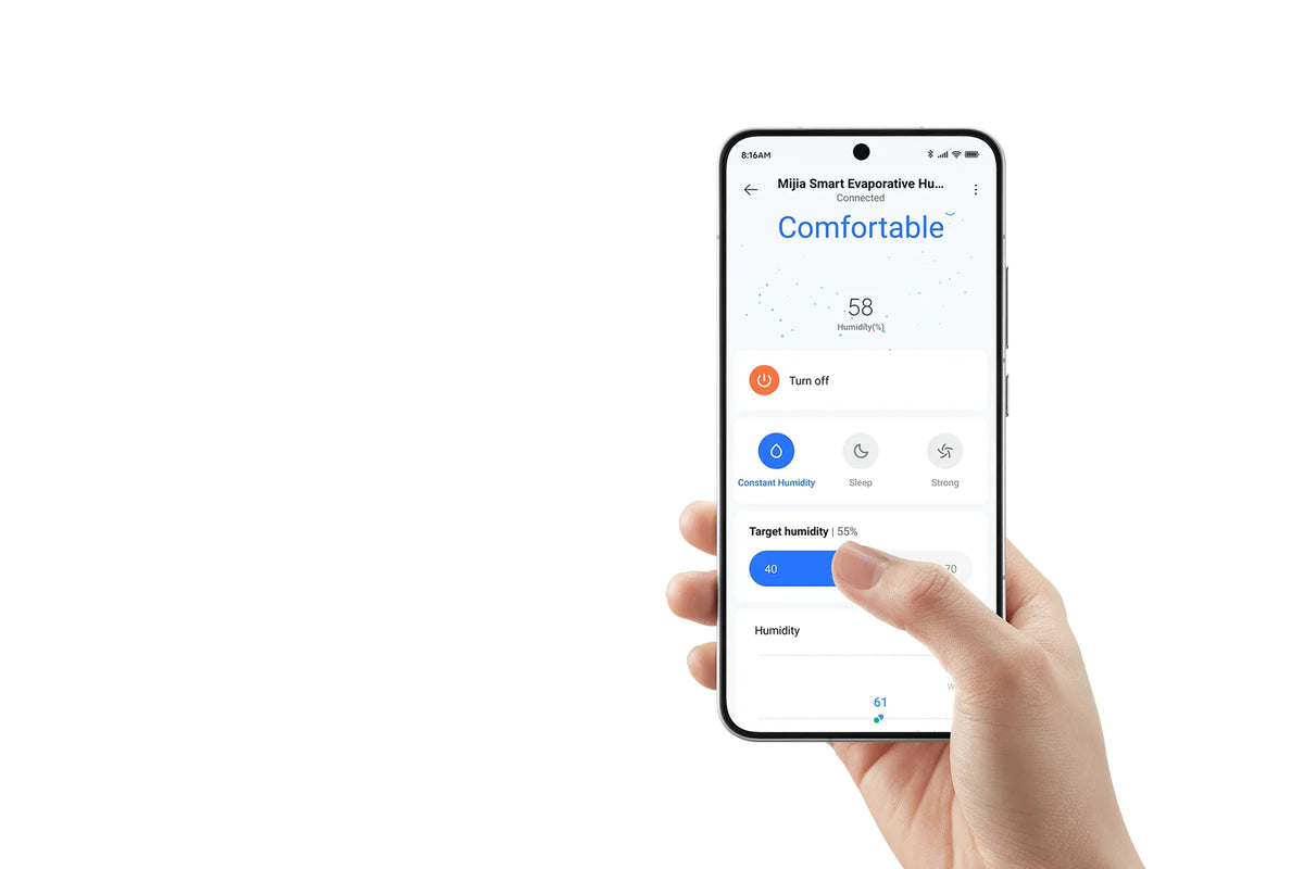 Doelvochtigheid van de Xiaomi Smart Evaporative Humidifier Pro instellen in de Xiaomi Home app