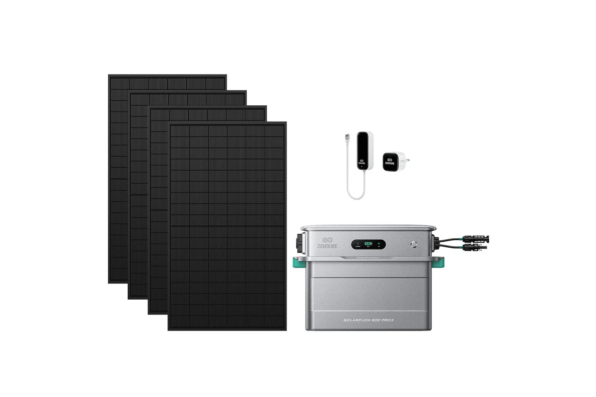 Zendure SolarFlow 800 Pro 2 met vier zonnepanelen en P1-meter